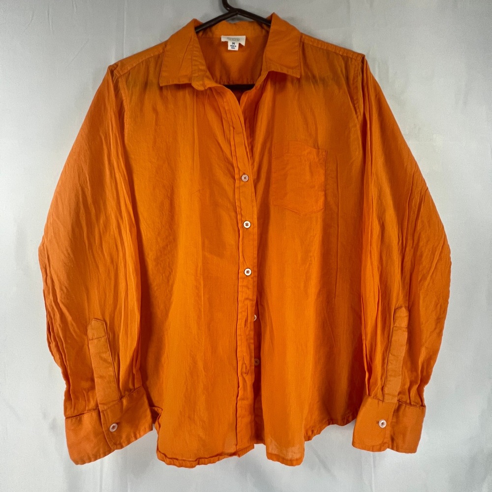 Sigrid Olsen Womens Orange 100% Cotton Button Down Shirt Long Sleeve Size M